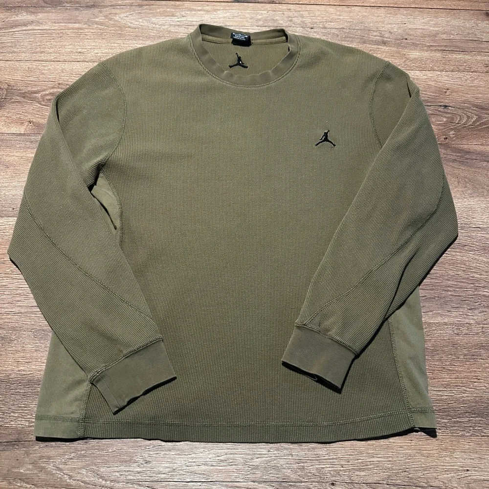 Jordan Olive Green Thermal Waffle Knit Long Sleeve Shirt Mens XL